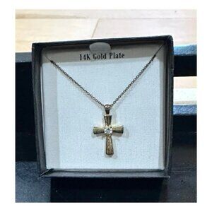 14K Gold Plated Cross Pendant Necklace with Gift Box Jewelry